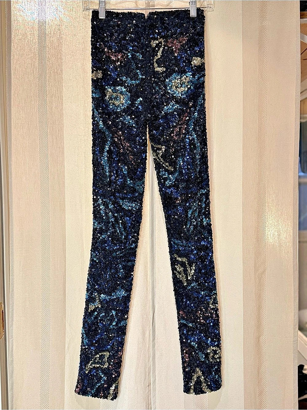 Zadig & Voltaire Pharell Deluxe Sequin Slim Pant in Black & Blue Size 34